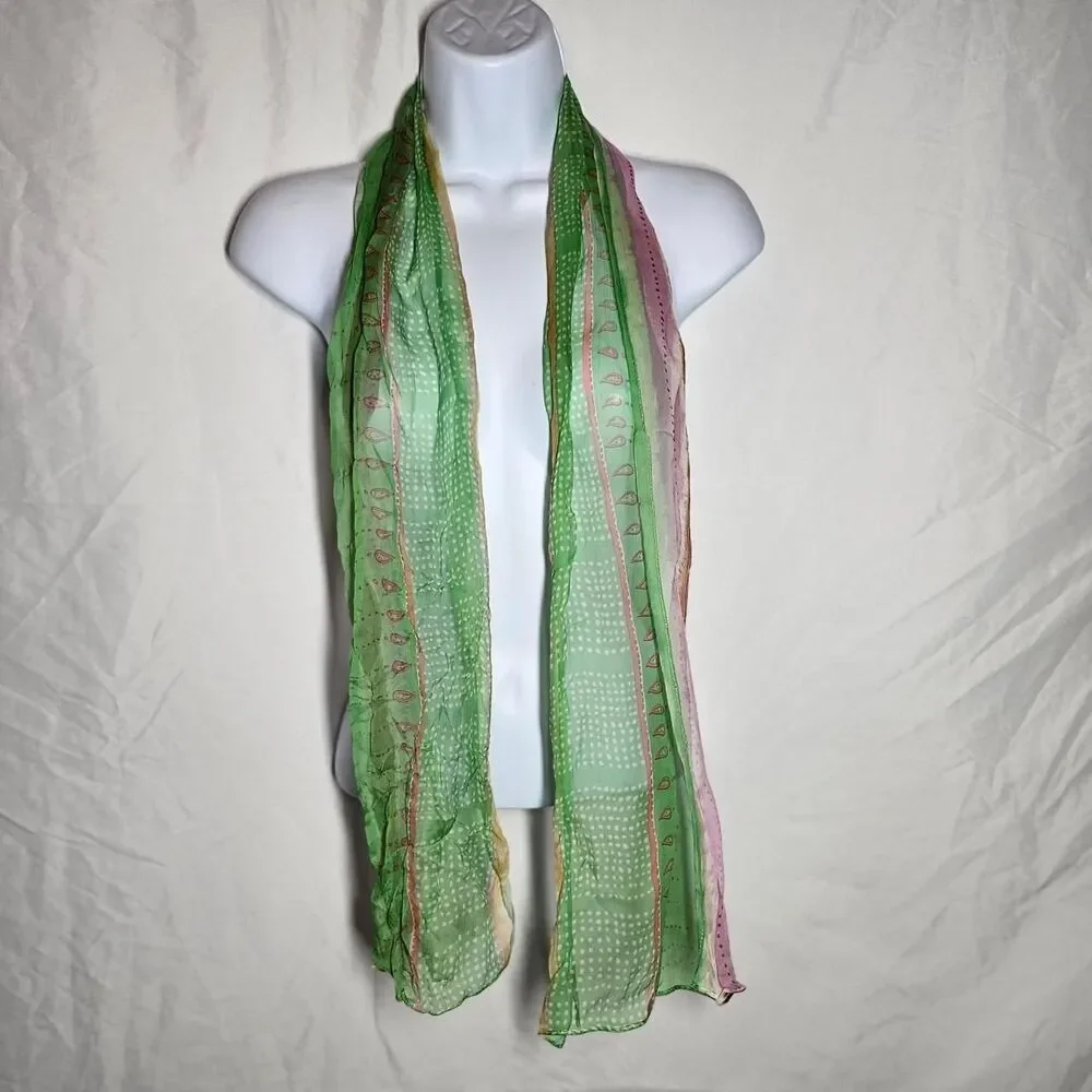 vintage y2k 2000s silk green patterned scarf